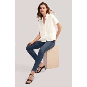 Lilysilk Ivory Casual Short Sleeves Loose Silk Button Down Boxy Shirt Size S